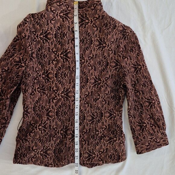 Vintage 90s Y APPAREL Women's Jacket Self Belt Standup Ruffle Collar Brown Small - Picture 13 of 15